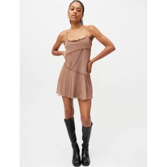 Urban Outfitters Brown Patterned Sleeveless Moxie Slip Dress S - Picture 1 of 9
